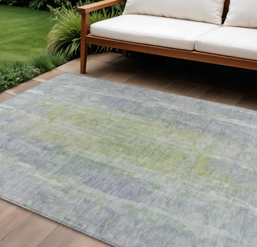 Plum And Green Abstract Washable Indoor Outdoor Area Rug Photo 1