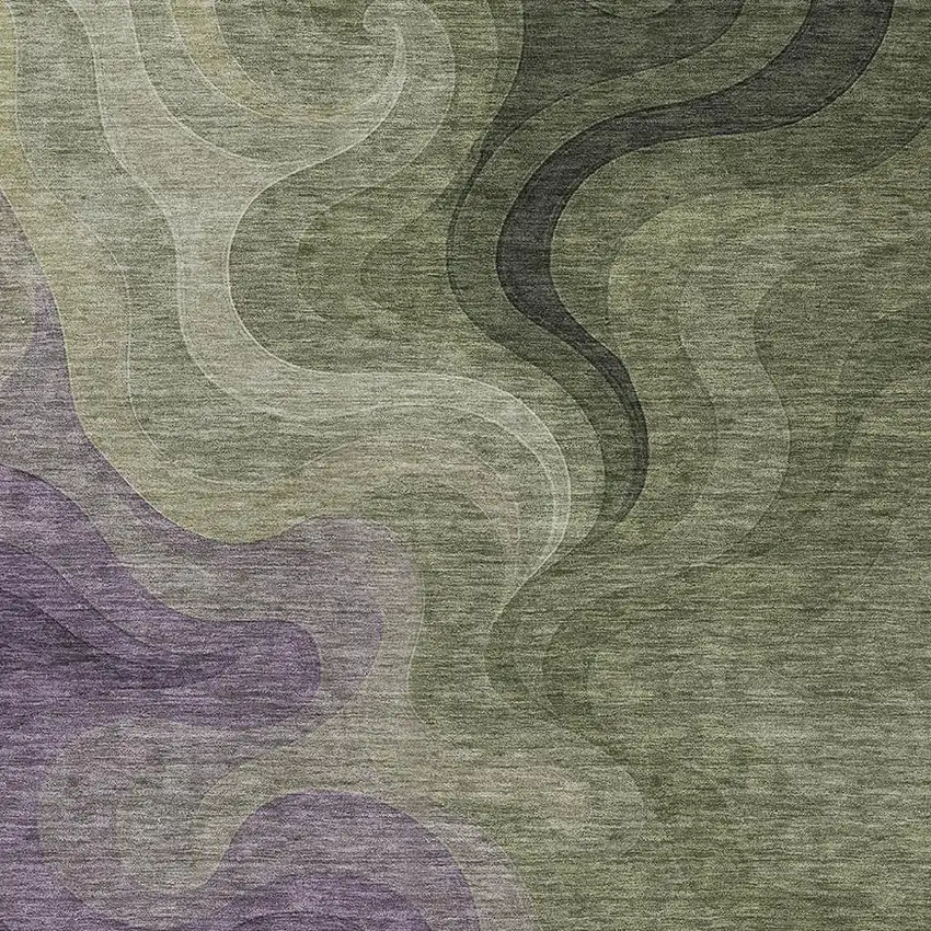 Plum And Green Abstract Washable Indoor Outdoor Area Rug Photo 2