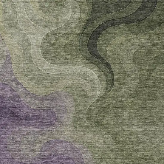 Plum And Green Abstract Washable Indoor Outdoor Area Rug Photo 2