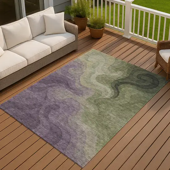 Plum And Green Abstract Washable Indoor Outdoor Area Rug Photo 7