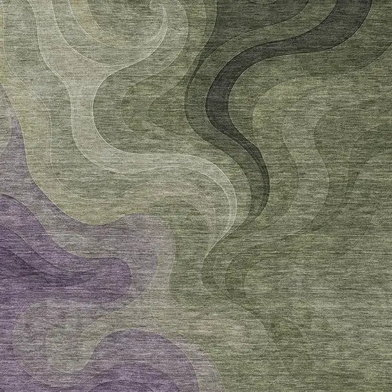 Plum And Green Abstract Washable Indoor Outdoor Area Rug Photo 2