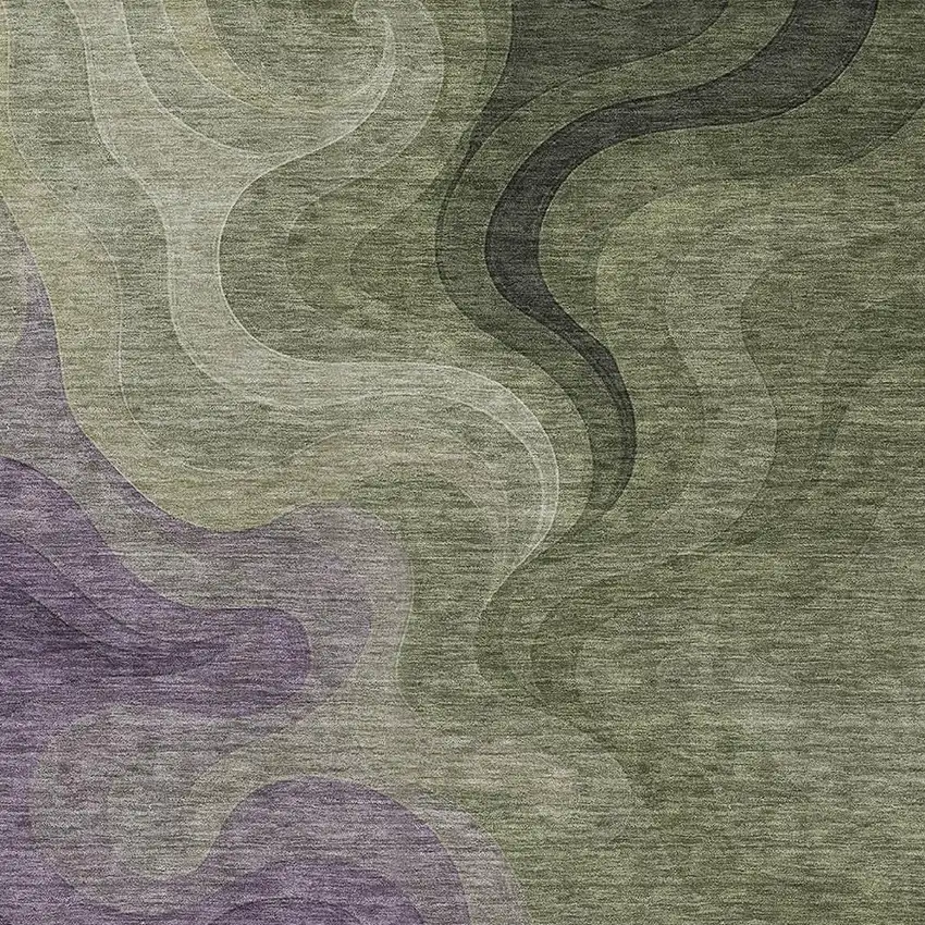 Plum And Green Abstract Washable Indoor Outdoor Area Rug Photo 2