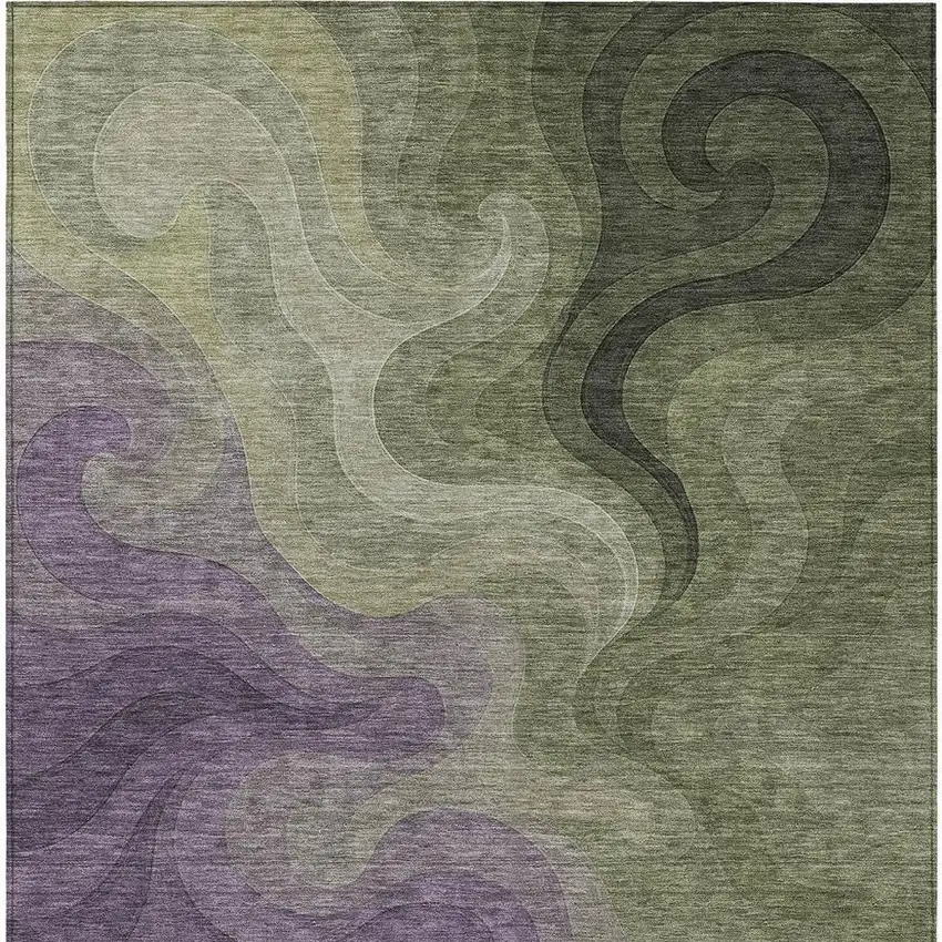 Plum And Green Abstract Washable Indoor Outdoor Area Rug Photo 3