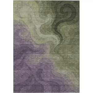 Photo of Plum And Green Abstract Washable Indoor Outdoor Area Rug