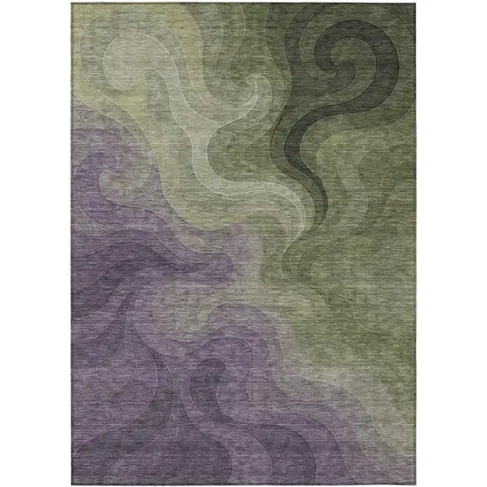 Plum And Green Abstract Washable Indoor Outdoor Area Rug Photo 1