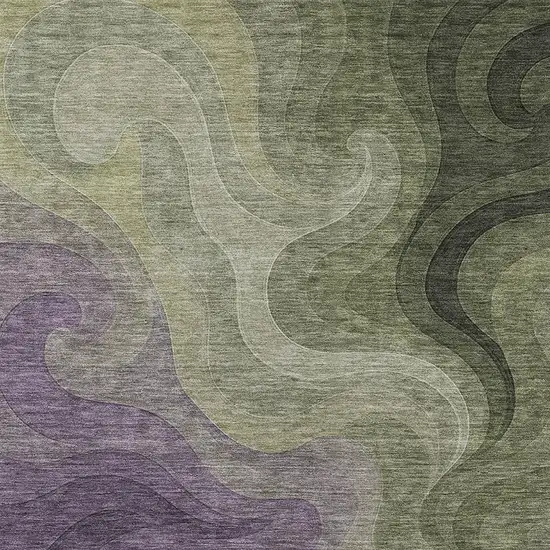 Plum And Green Abstract Washable Indoor Outdoor Area Rug Photo 2