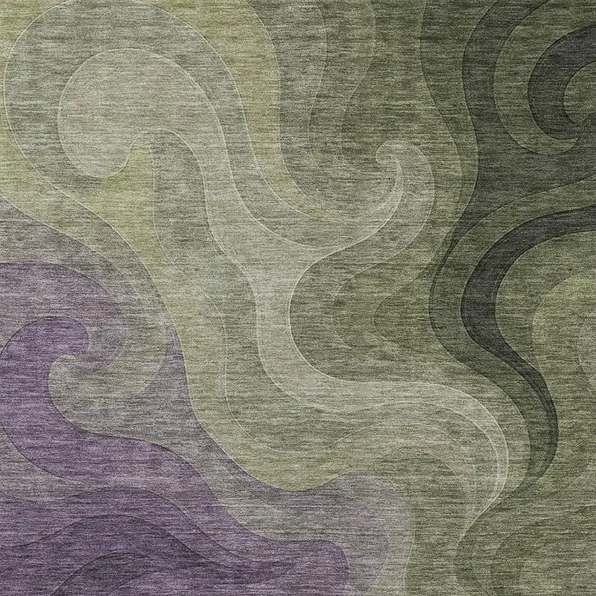 Plum And Green Abstract Washable Indoor Outdoor Area Rug Photo 2