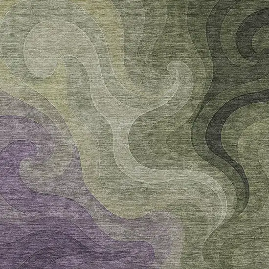 Plum And Green Abstract Washable Indoor Outdoor Area Rug Photo 2