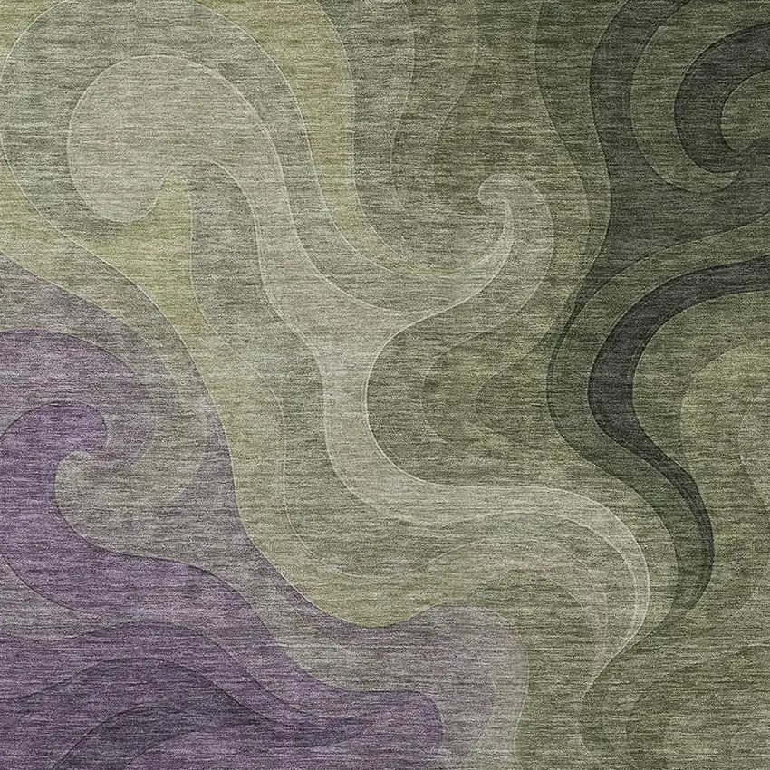 Plum And Green Abstract Washable Indoor Outdoor Area Rug Photo 2