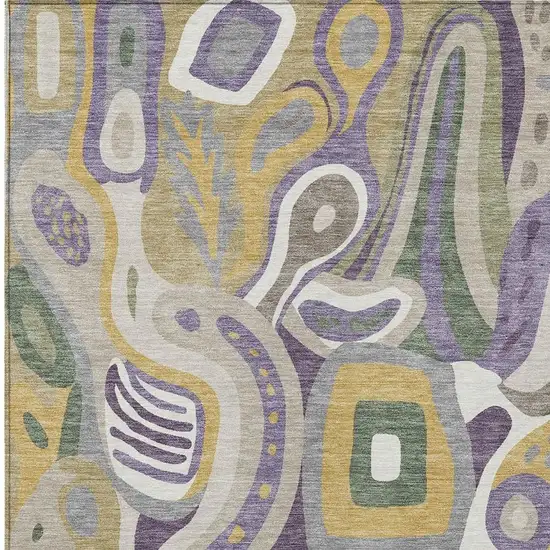 Plum And Green Abstract Washable Indoor Outdoor Area Rug Photo 3