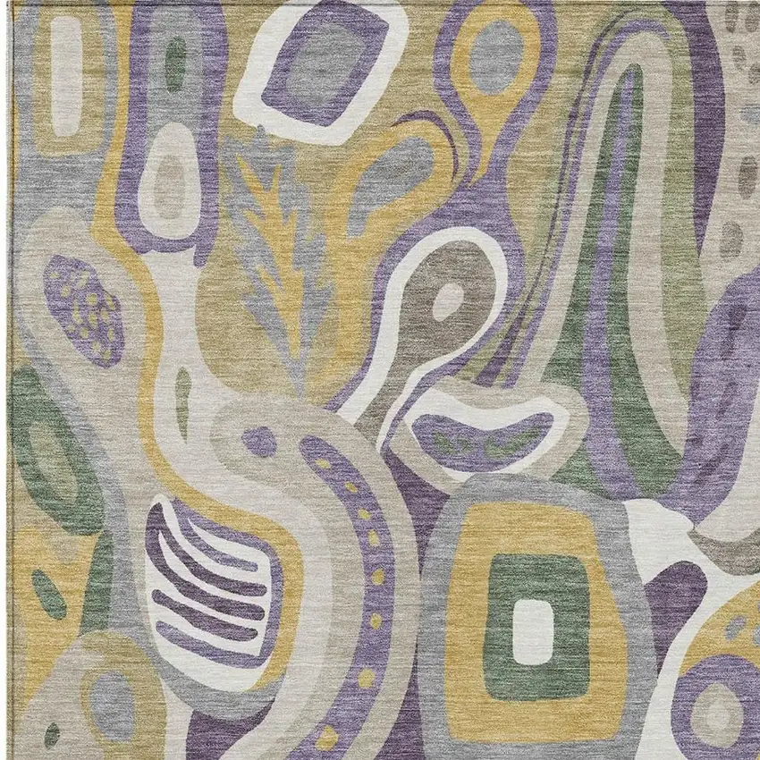 Plum And Green Abstract Washable Indoor Outdoor Area Rug Photo 3