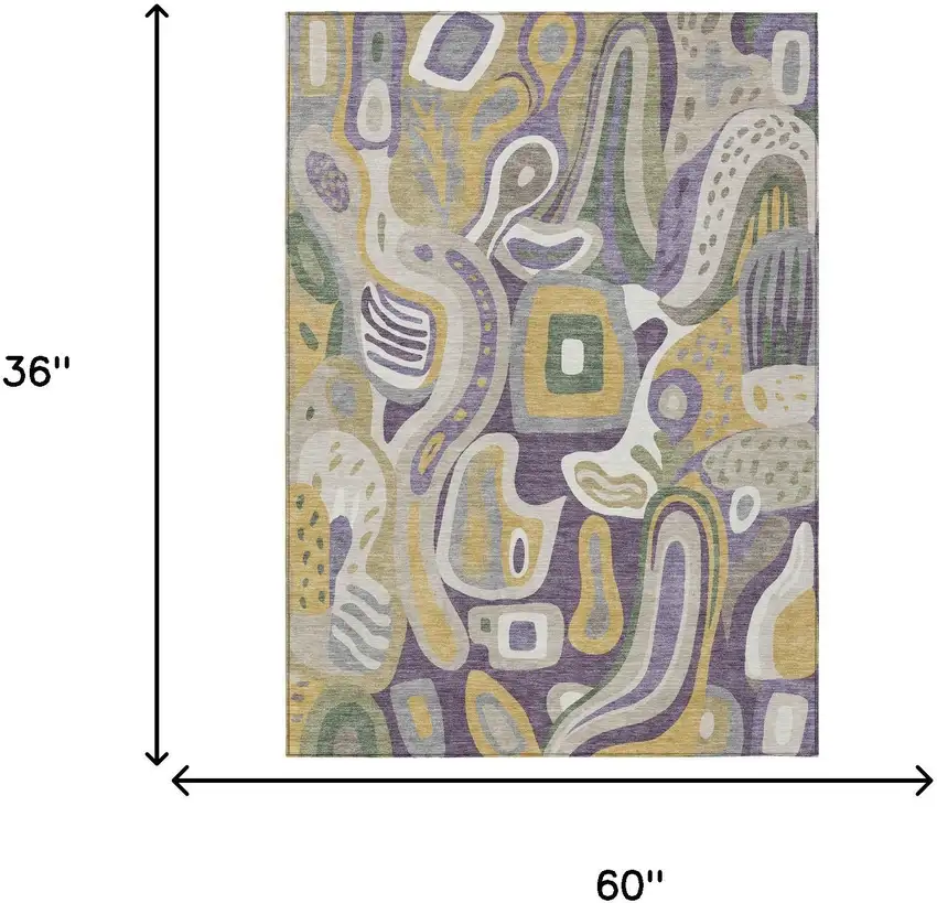 Plum And Green Abstract Washable Indoor Outdoor Area Rug Photo 7