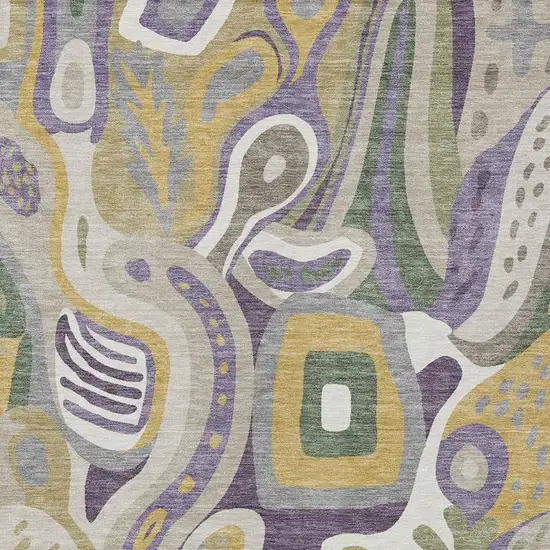 Plum And Green Abstract Washable Indoor Outdoor Area Rug Photo 3