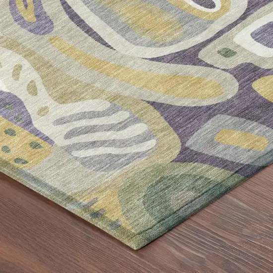 Plum And Green Abstract Washable Indoor Outdoor Area Rug Photo 5