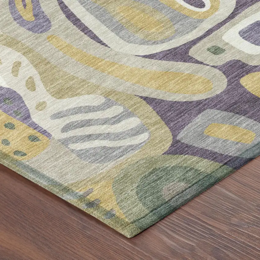 Plum And Green Abstract Washable Indoor Outdoor Area Rug Photo 5