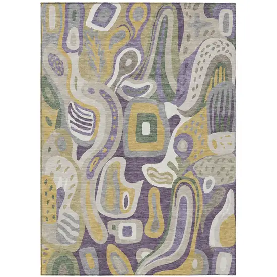 Plum And Green Abstract Washable Indoor Outdoor Area Rug Photo 2