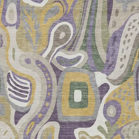 Plum And Green Abstract Washable Indoor Outdoor Area Rug Photo 3