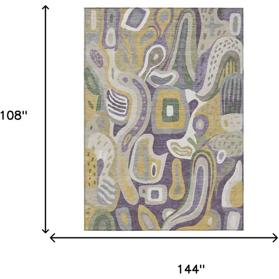 Plum And Green Abstract Washable Indoor Outdoor Area Rug Photo 7