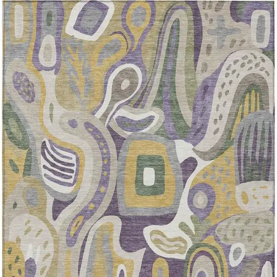 Plum And Green Abstract Washable Indoor Outdoor Area Rug Photo 4