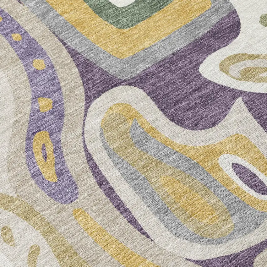 Plum And Green Abstract Washable Indoor Outdoor Area Rug Photo 6