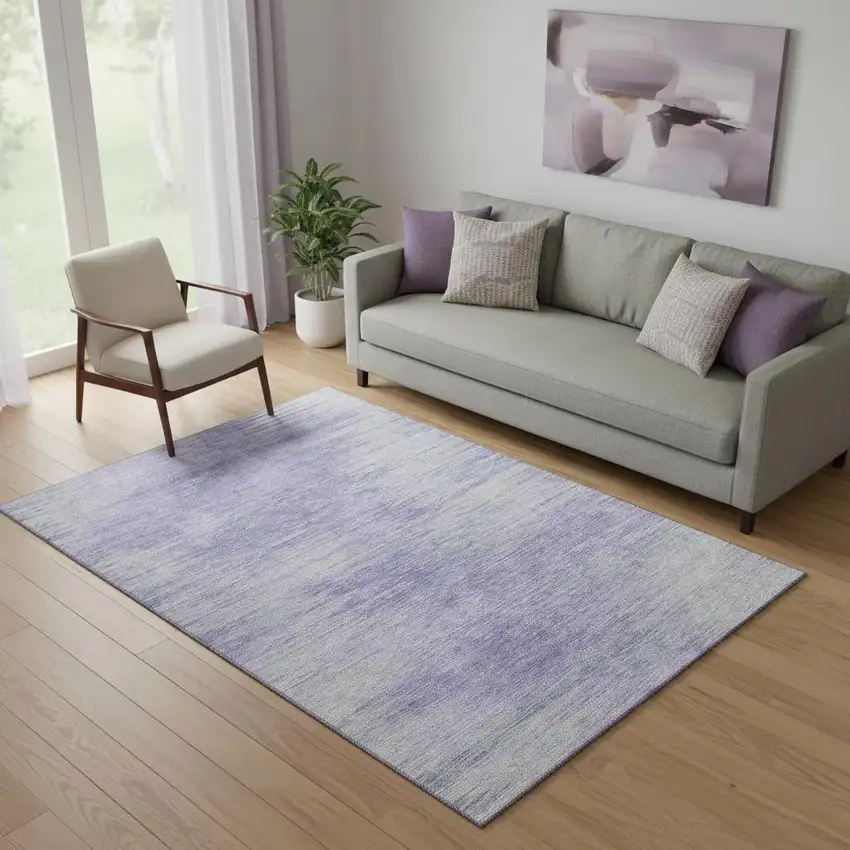 Plum And Ivory Abstract Washable Area Rug With UV Protection Photo 1