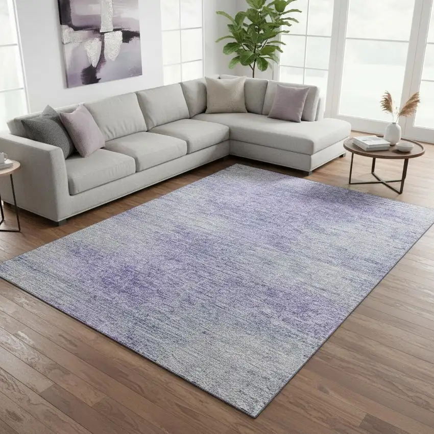 Plum And Ivory Abstract Washable Area Rug With UV Protection Photo 2