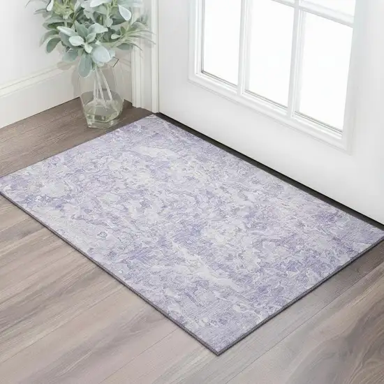 Plum And Ivory Abstract Washable Area Rug With UV Protection Photo 1