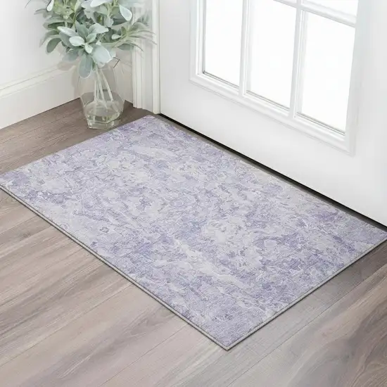 Plum And Ivory Abstract Washable Area Rug With UV Protection Photo 2