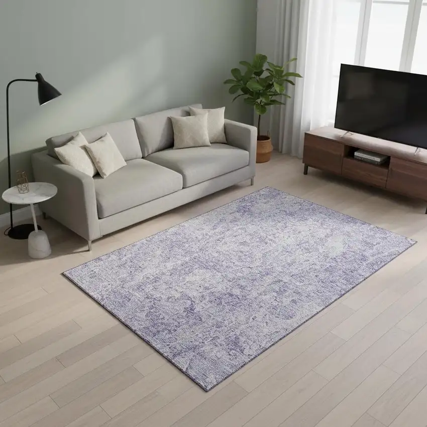 Plum And Ivory Abstract Washable Area Rug With UV Protection Photo 2