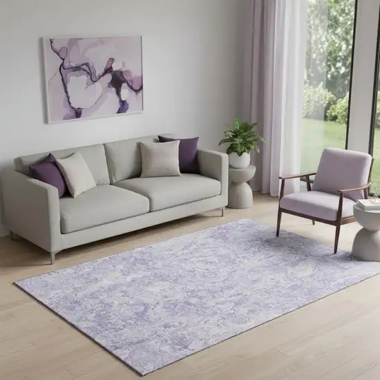 Plum And Ivory Abstract Washable Area Rug With UV Protection Photo 1