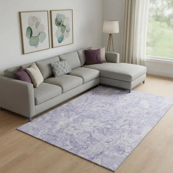 Plum And Ivory Abstract Washable Area Rug With UV Protection Photo 1