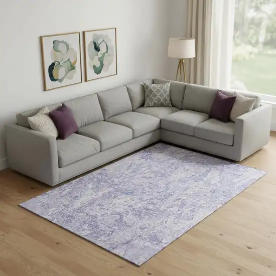Plum And Ivory Abstract Washable Area Rug With UV Protection Photo 1