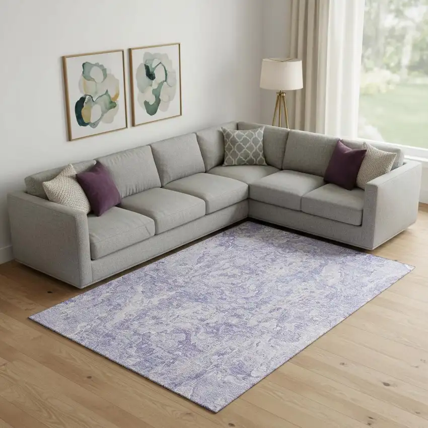 Plum And Ivory Abstract Washable Area Rug With UV Protection Photo 1