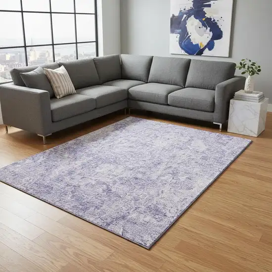 Plum And Ivory Abstract Washable Area Rug With UV Protection Photo 2