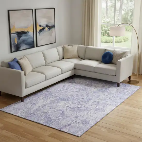 Plum And Ivory Abstract Washable Area Rug With UV Protection Photo 1