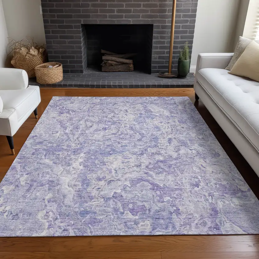 Plum And Ivory Abstract Washable Area Rug With UV Protection Photo 4