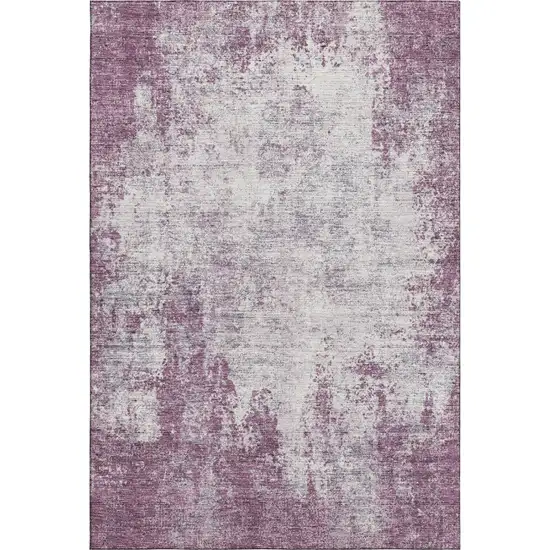 Plum And Ivory Abstract Washable Area Rug With UV Protection Photo 1