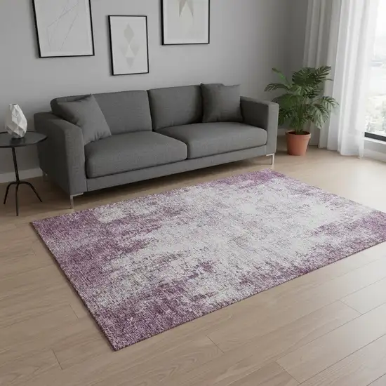 Plum And Ivory Abstract Washable Area Rug With UV Protection Photo 2