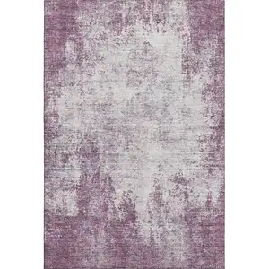 Photo of Plum And Ivory Abstract Washable Area Rug With UV Protection