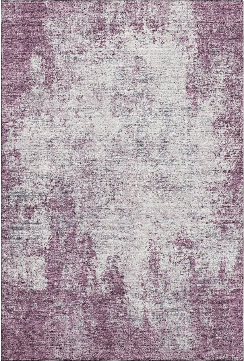 Plum And Ivory Abstract Washable Area Rug With UV Protection Photo 1