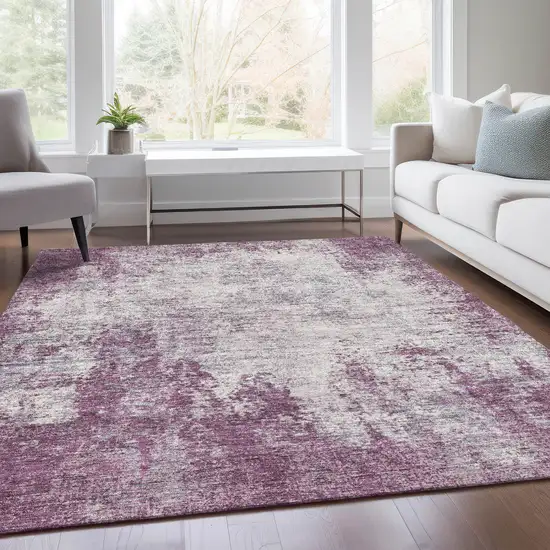 Plum And Ivory Abstract Washable Area Rug With UV Protection Photo 4