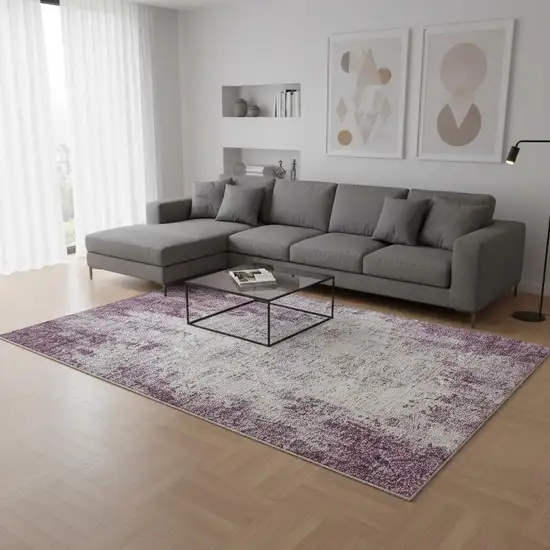 Plum And Ivory Abstract Washable Area Rug With UV Protection Photo 2