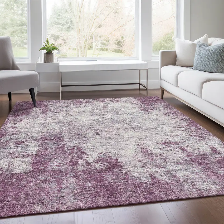 Plum And Ivory Abstract Washable Area Rug With UV Protection Photo 5