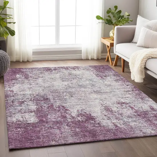 Plum And Ivory Abstract Washable Area Rug With UV Protection Photo 4