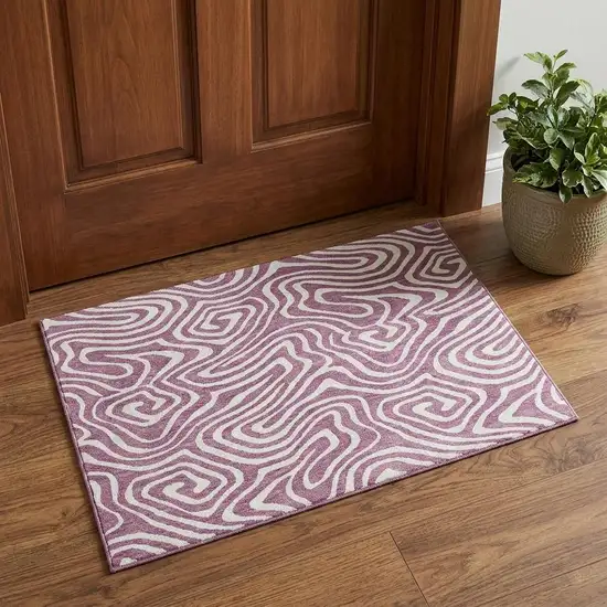 Plum And Ivory Abstract Washable Area Rug With UV Protection Photo 1