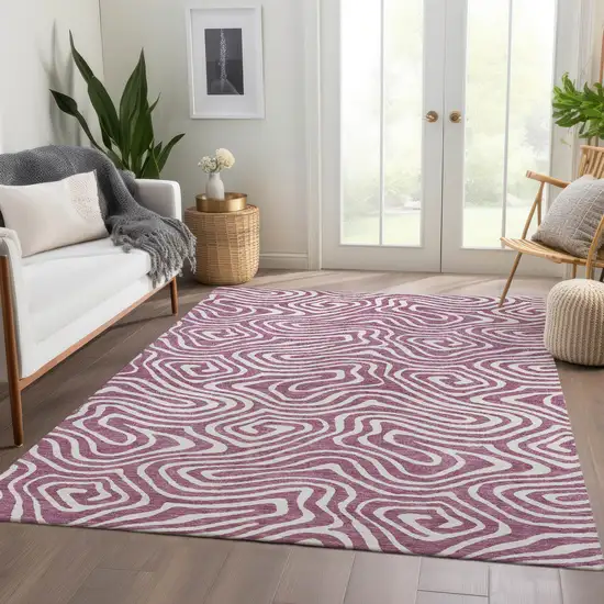 Plum And Ivory Abstract Washable Area Rug With UV Protection Photo 5