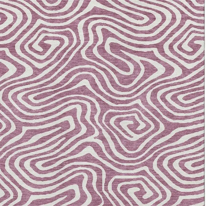 Plum And Ivory Abstract Washable Area Rug With UV Protection Photo 3