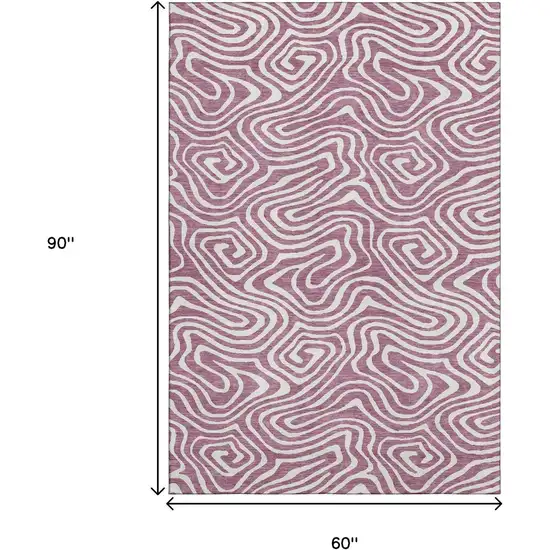 Plum And Ivory Abstract Washable Area Rug With UV Protection Photo 8