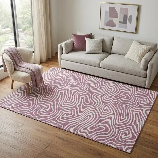 Plum And Ivory Abstract Washable Area Rug With UV Protection Photo 1