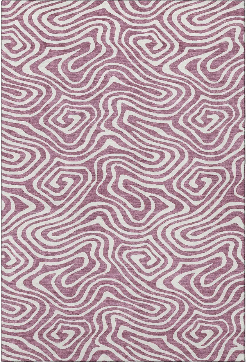 Plum And Ivory Abstract Washable Area Rug With UV Protection Photo 3